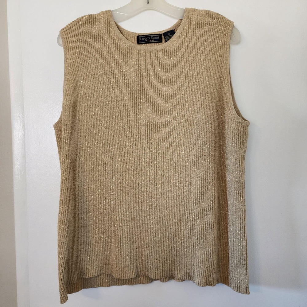 1X vintage 90s gold with gold metallic sleeveless ribbed crew neck sweater